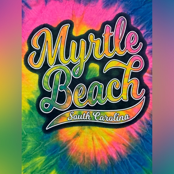 MYRTLE BEACH SOUTH CAROLINA GILDAN Multicolored Tie Dye Logo T Shirt in Large - Picture 2 of 7